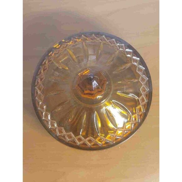 Vintage Indiana Glass Princess Pattern Amber Glass Dish With Lid - Picture 3 of 9